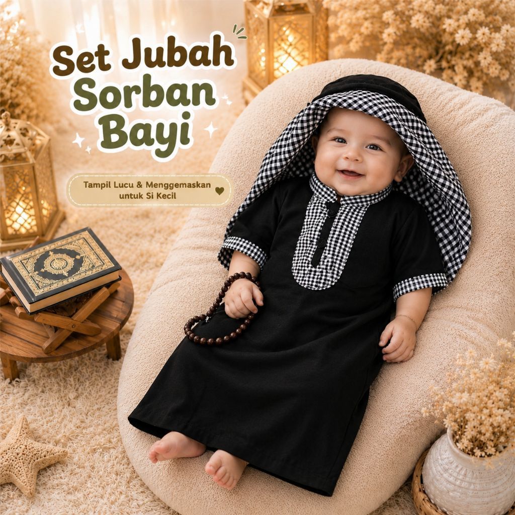 Baju Muslim Set Setelan Jubah Gamis Koko Sorban Peci Igal Sarkoci Anak Bayi Aqiqah Akikah Lebaran Ar