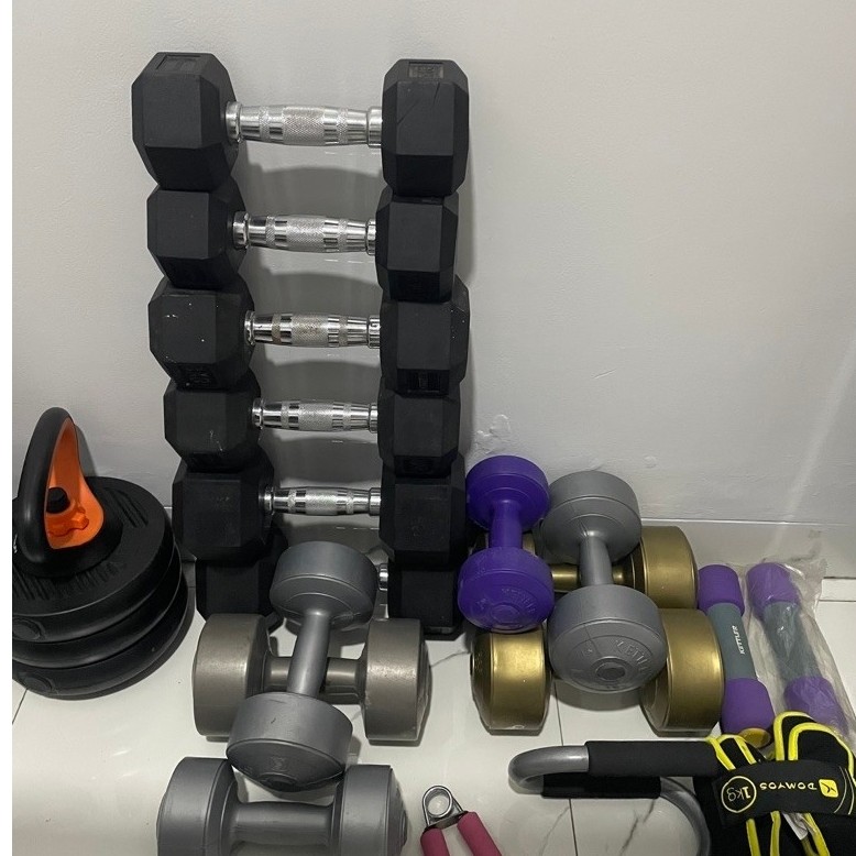 Alat Fitness Rumahan Kettler Dumbbell / Kettlebell / Hand Grip preloved