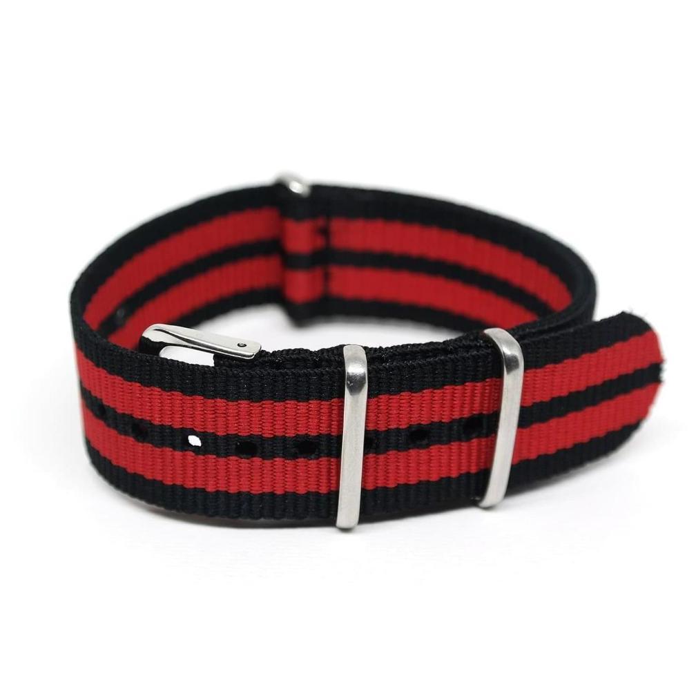 Tali Jam Tangan - Nato Nylon Strap - 18mm 20mm 22mm Black Red 5 stripes Nato Strap 02RR