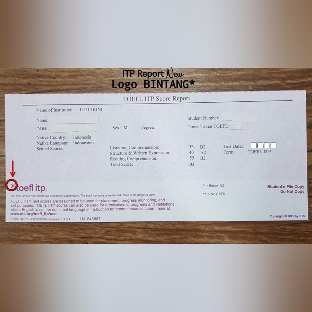 LOGO BINTANG TOEFL ITP SCORING REPORT ETS TOEFL SERTIFIKAT TERBARU