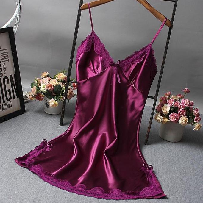 Ninabobo BT004 Lingerie Dress Satin Mini Deep V Silk Baju Tidur Wanita Mini Daster Renda