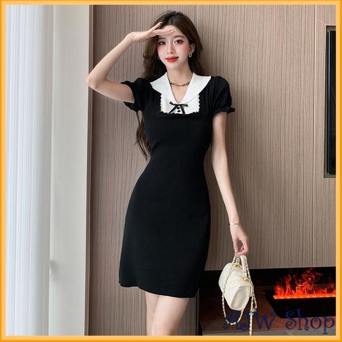 Dress- Ajw [Saq] Mini Dress Kerah V Neck | Mini Dress V Neck Knit | Dress Vintage Kerah V Neck Knit