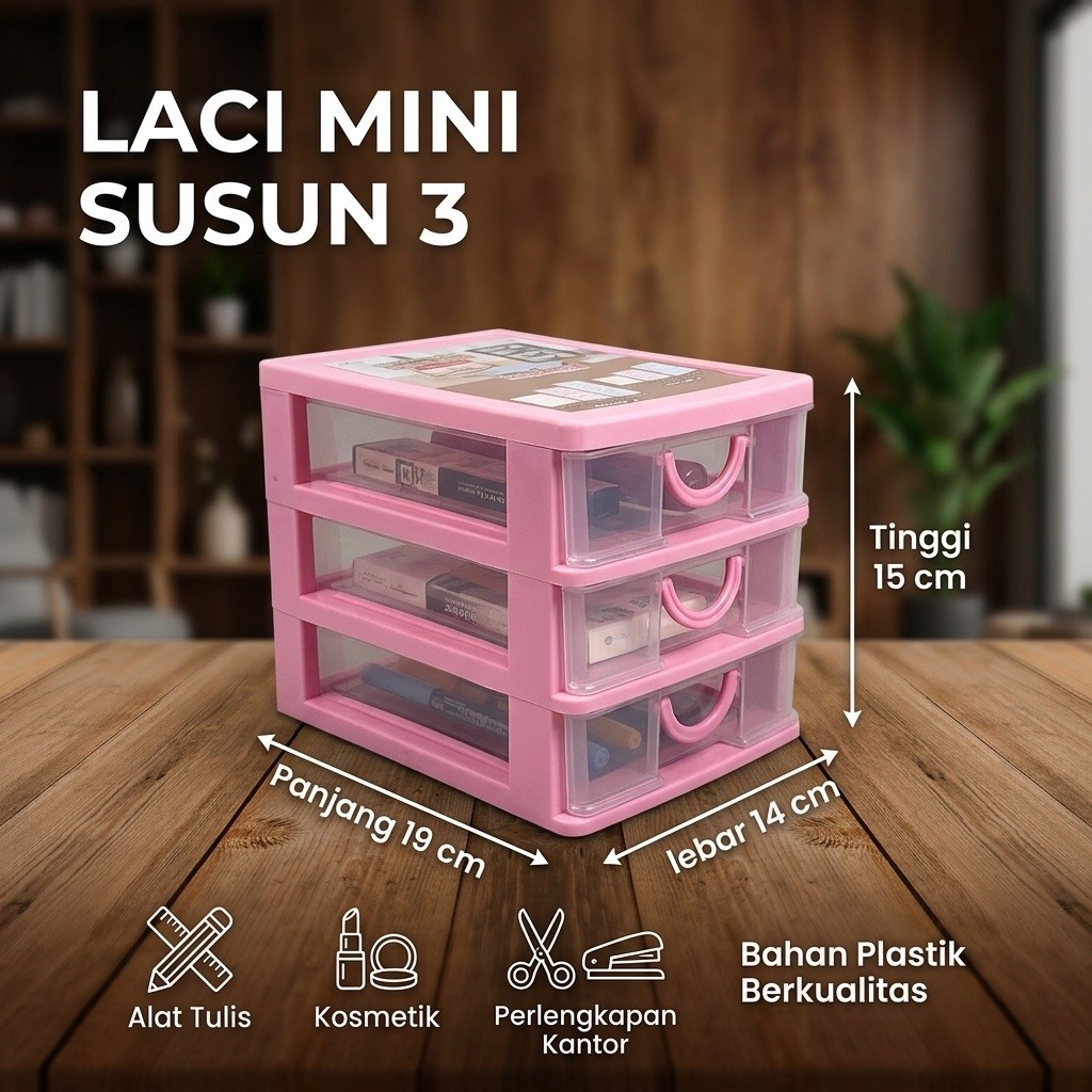 Loker laci susun 3 mini make up Kimplast plastik tebal