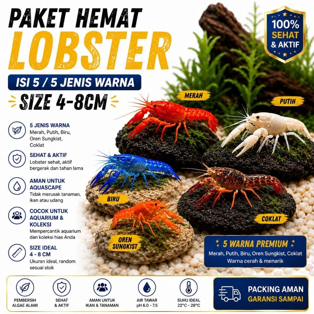 Lobster hias warna warni isi5 lobster hiasan aquarium