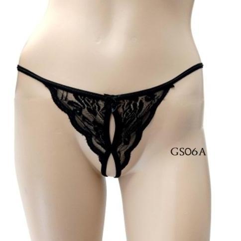 exclusive sexy g string open crotch underwear cd lace wanita seksi hitam gs06a