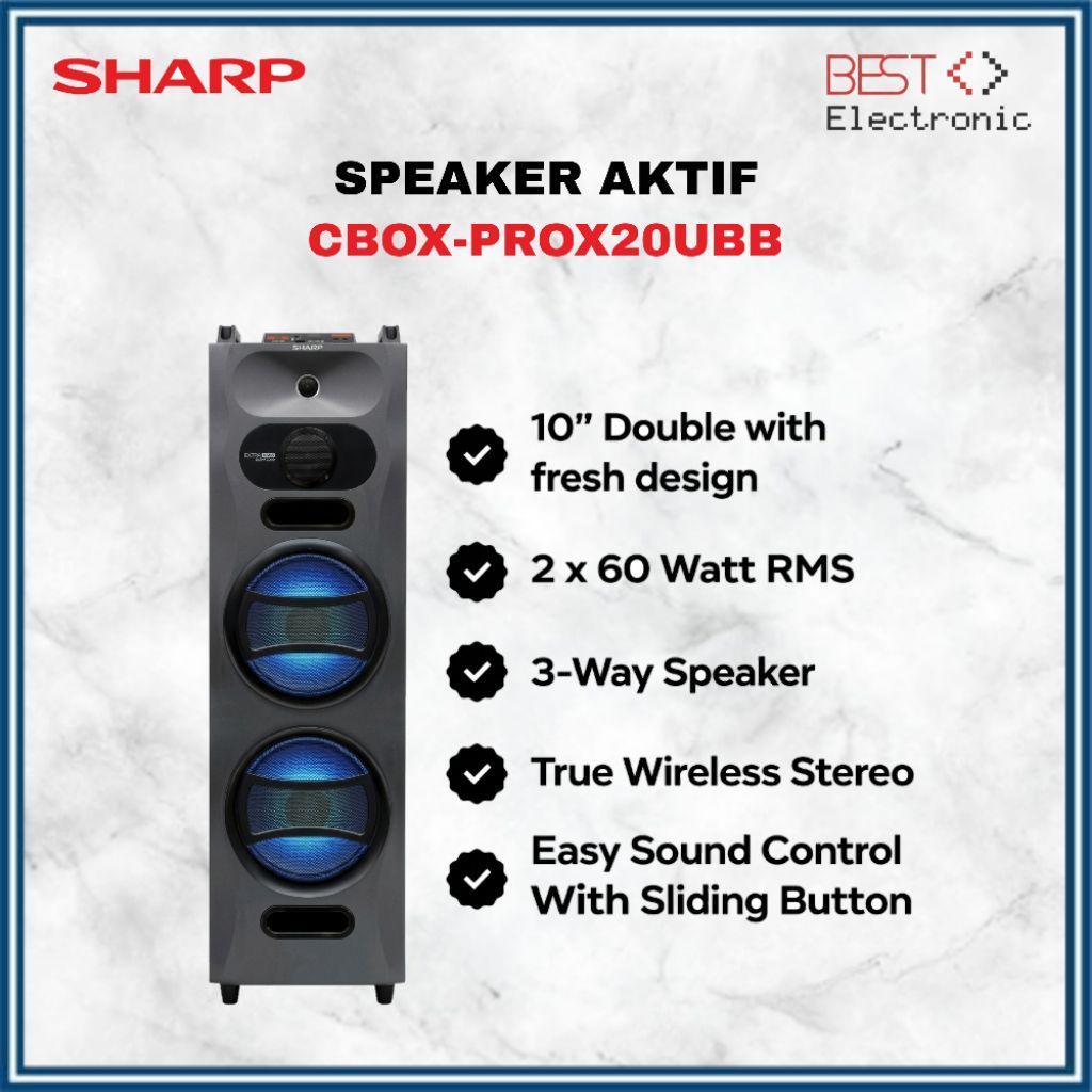 Speaker Aktif Sharp CBOX-PROX20UBB 3-Way Speaker 10 Inch Double True Wireless Stereo