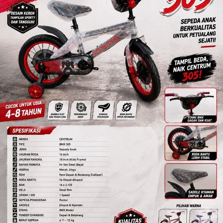 sepeda anak  bmx Centrum 16/18 tipe 305-2 sepeda bmx cowo sepeda anak keren sepeda keren murah