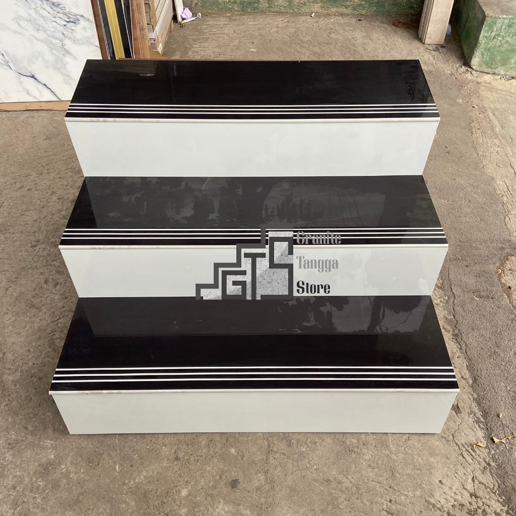 Granite Anak Tangga 1set 30x80 - 30x120 Pure Black Dinding Pure White | Glossy