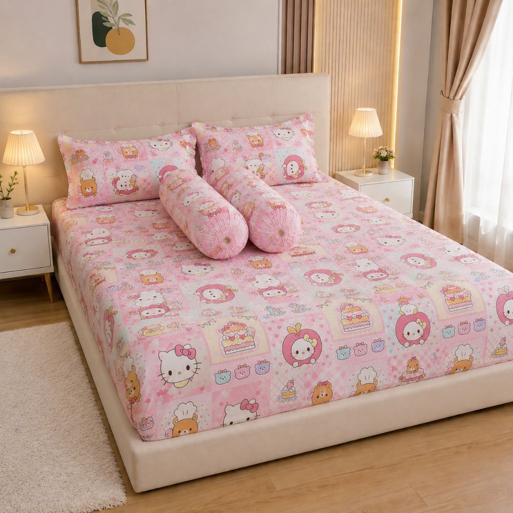 Sprei Gambar Hello Kitty Model Sarung Bantal Guling Lokal Karakter Hello Kitty