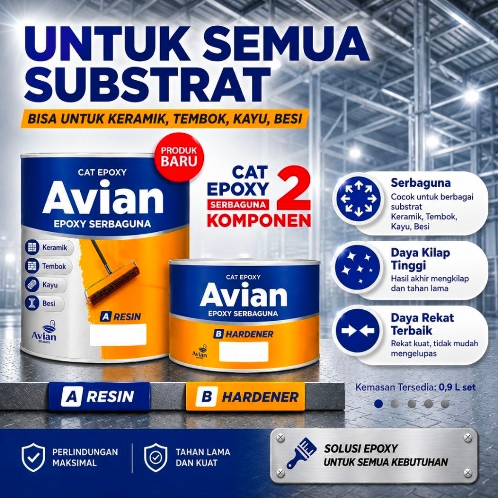 CAT LANTAI EPOXY PERNIS VERNIS AVIAN 2 KOMPONEN LANTAI KERAMIK SENG BESI PAGAR GALVALUM KAYU MDF 0,9