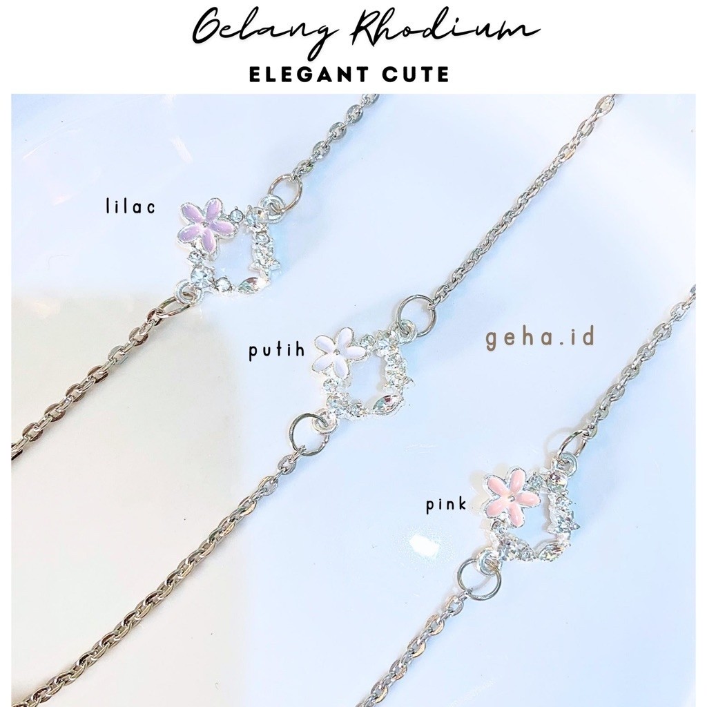 Gelang Bunga Rhodium | Gelang Flower Wanita | Gelang Rantai Silver Elegan | Gelang Aesthetic Korea C