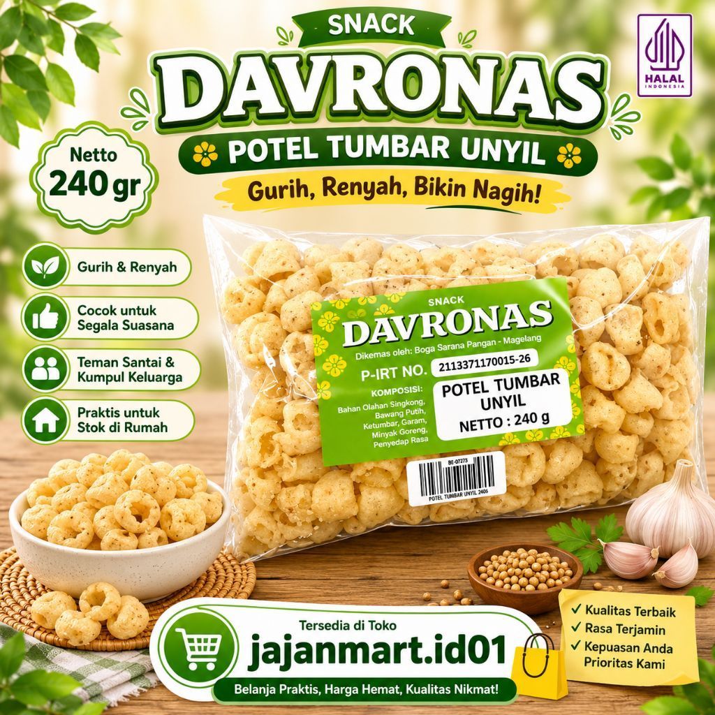 SNACK DAVRONAS POTEL TUMBAR UNYIL 240 GR Oleh Oleh Khas Magelang