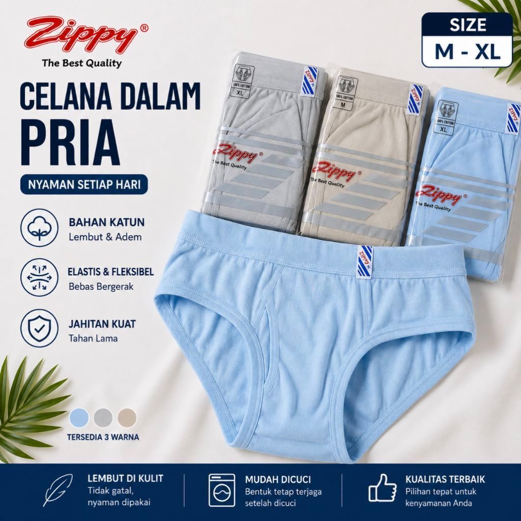 CD Celana Dalam Pria Zippy 100% Katun Size M L XL | CD Pria katun | Celana Dalam Pria | Pakaian Dala