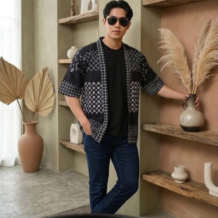 OUTER PRIA BAHAN POLI KIMONO PRIA ATASAN PRIA BLAZER PRIA BATIK KHAS INDONESIA