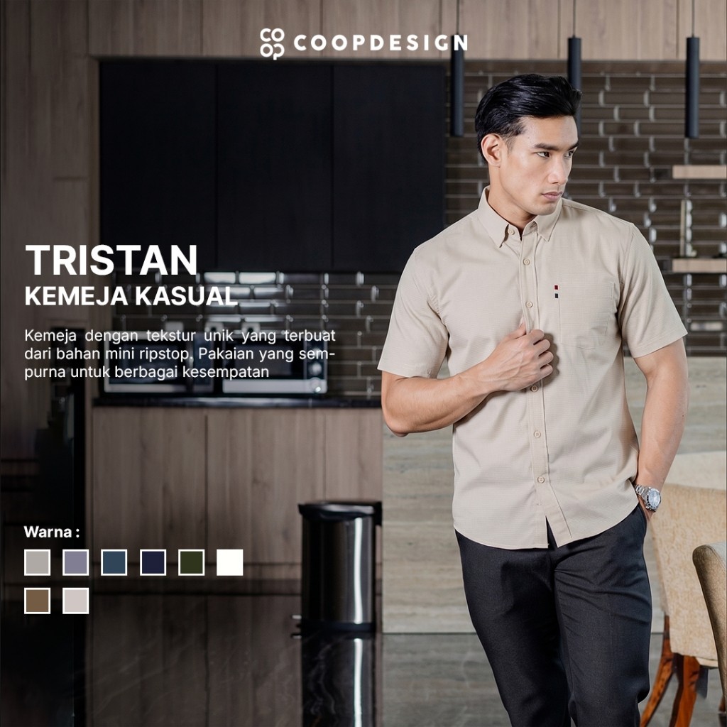Coop Design - Tristan Kemeja Kasual Kerja Lengan Pendek Short Sleeve Basic Mini Ristop Pria
