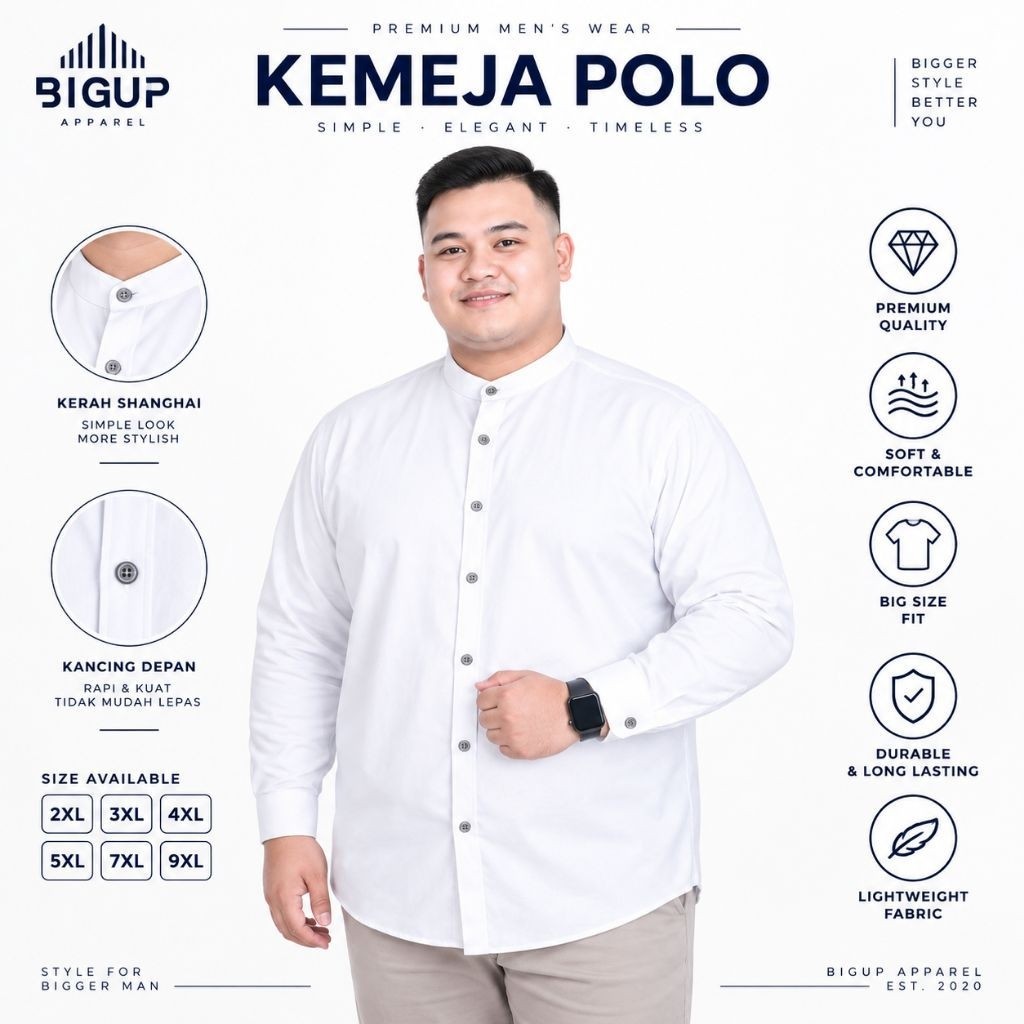 Kemeja Polo Jumbo Pria Lengan Panjang Polo Laqos Pique Premium