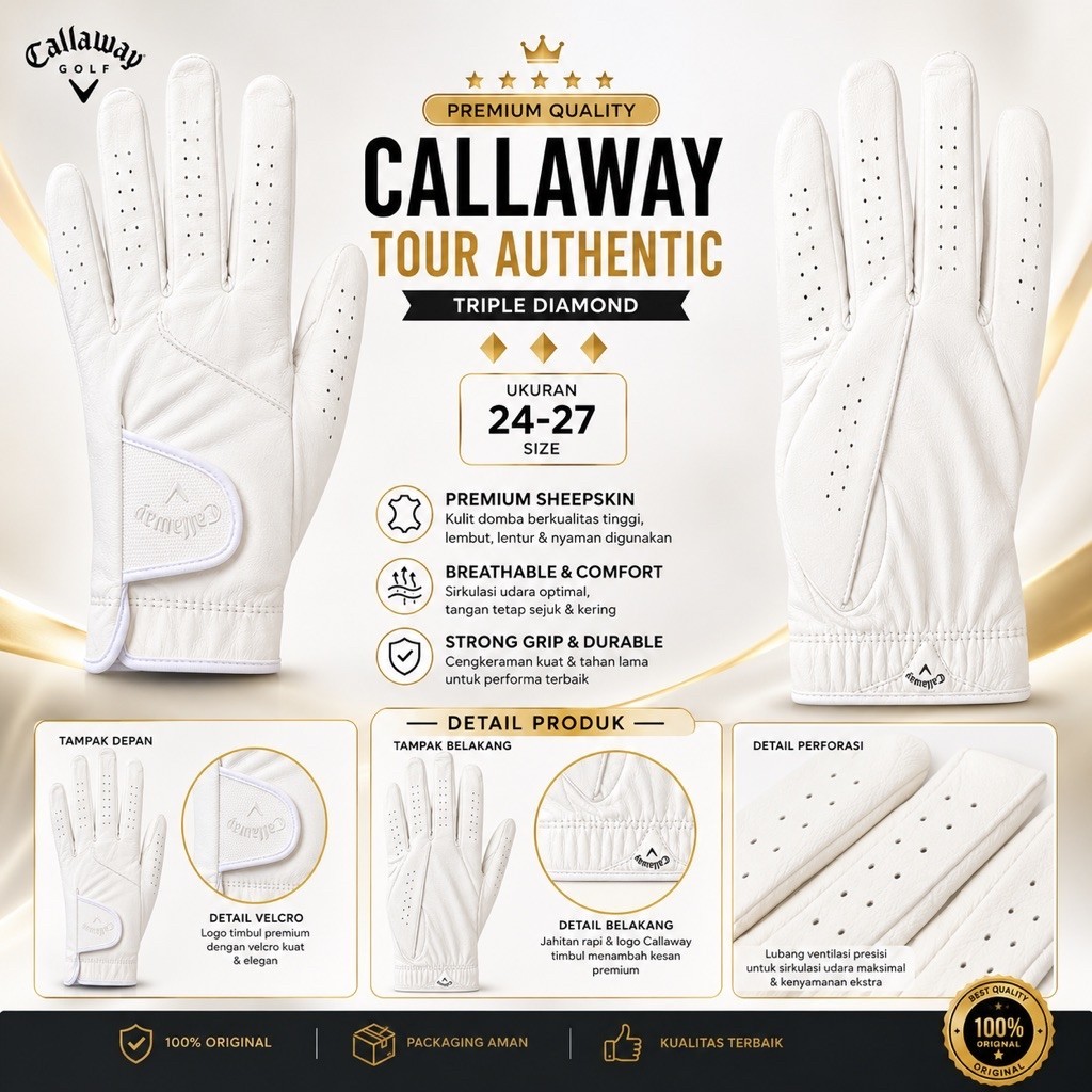 Glove Golf / Sarung Tangan Golf Pria Premium Quality - Glove Golf Putih