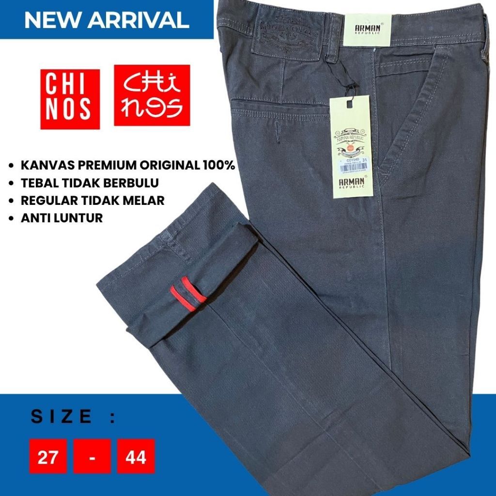 Celana Panjang Chinos Pria Reguler Fit Katun Canvas Tebal Premium 100% Arman Republic Jumbo 27 Sampa