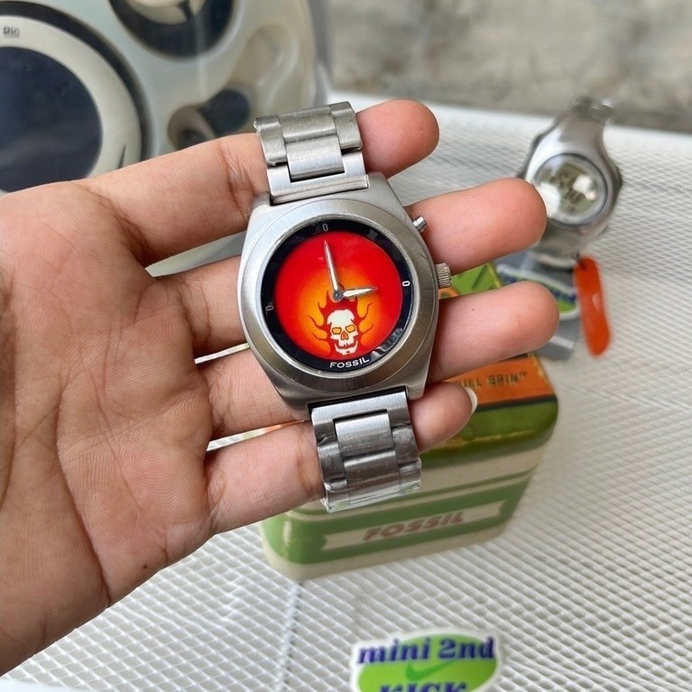 Vintage FO*SIL BIG TIC FLAME WATCH, jam FO*SIL BIGTIC flame, Not N*ke triax, not jam oakley, jam Y2k