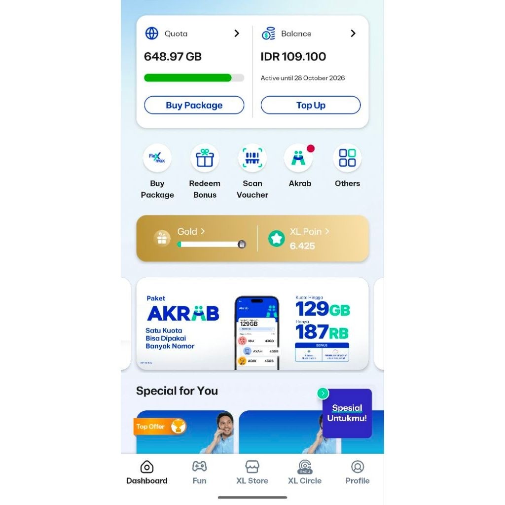 kartu XL axiata paket xtra combo VIP diskon 70% kuota utama 52Gb