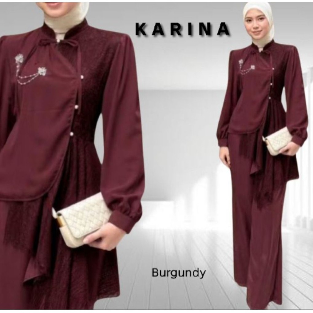 KARINA SETELAN CELANA ONESET TUNIK SETCEL PESTA BUSANA MUSLIMAH SERAGAMAN BRIDESMAID NIKAHAN LAMARAN