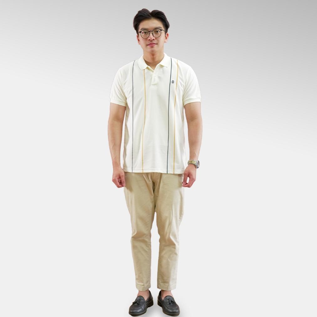 HOT MATSUDA Baju Kaos Polo Shirt Dewasa Stripe Pria Kerah Katun Tarumizu OffWhite