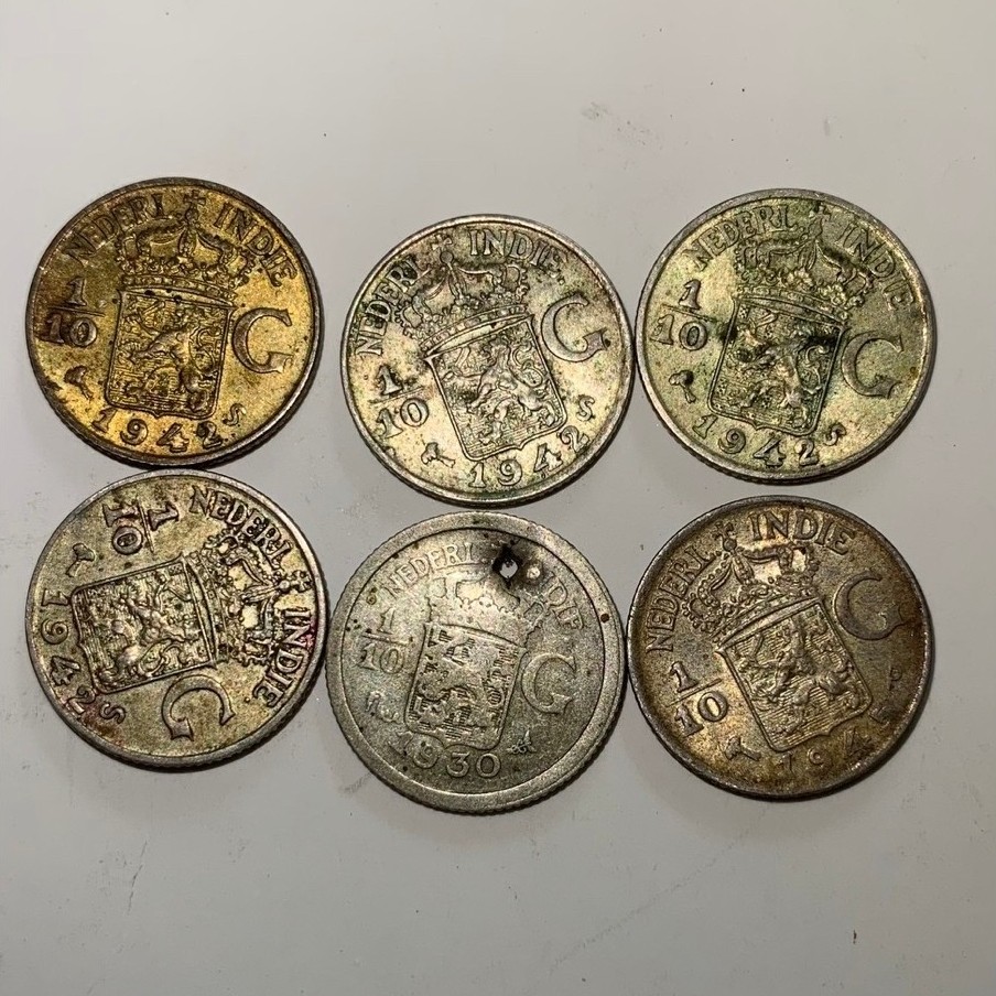 Koin Perak 1/10 Gulden Belanda Silver Asli (6pcs)