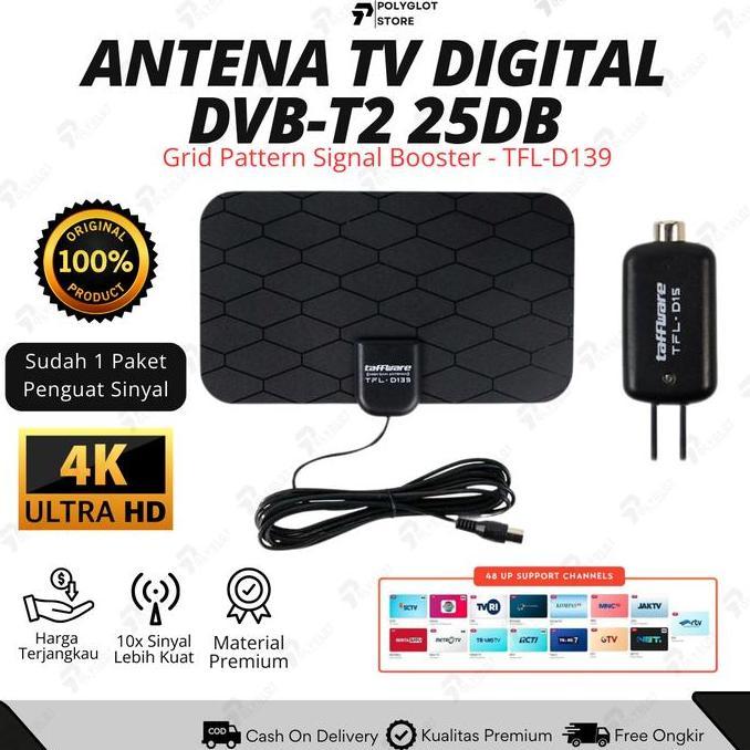Antena Tv Digital Taffware Indoor + Penguat Sinyal D139 Signal 4K Smart Android Anten Fullhd Stb