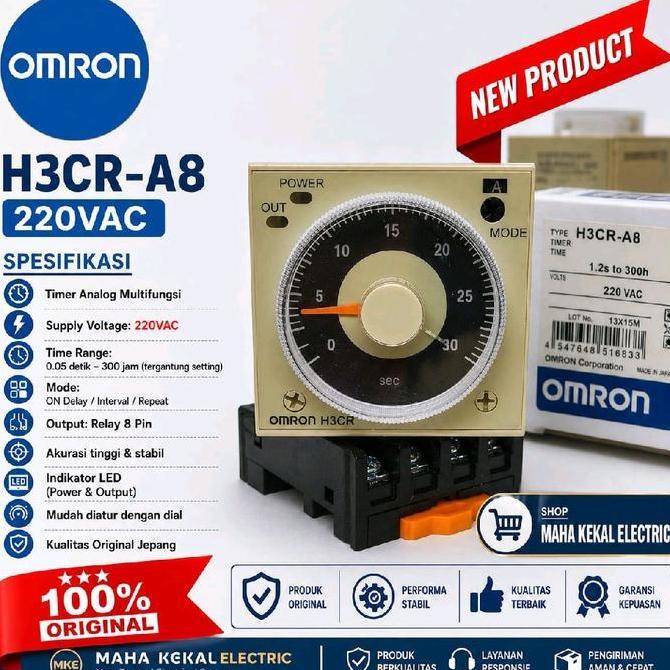 TERMURAH - Timer Omron h3cr a8 220vac set socket/timer Omron/timer analog omron h3cr a8 timer omron 