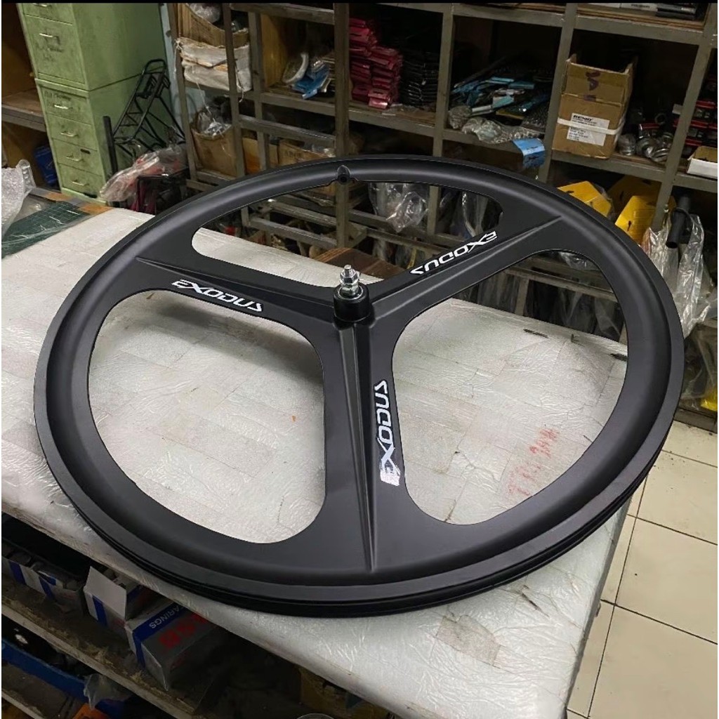Wheelset Velg Depan Palang Trispoke 700c Alloy Bearing EXODUS Hitam Trispoke Sepeda Fixie Roda Depan