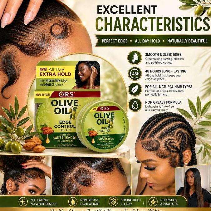 ORS Olive Oil Edge Control 64g | Hair Gel Extra Hold Tahan Lama Anti Frizz Mousse Melembutkan GTS