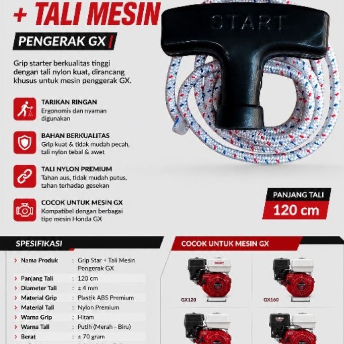 Tali Recoil Starter GX160 Tarikan Pegangan Mesin GX160 Recoil Starter GX160