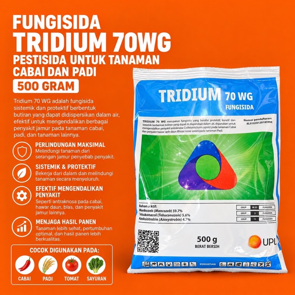 FUNGISIDA TRIDIUM 70WG PESTISIDA UNTUK TANAMAN CABAI DAN PADI 500 GRAM