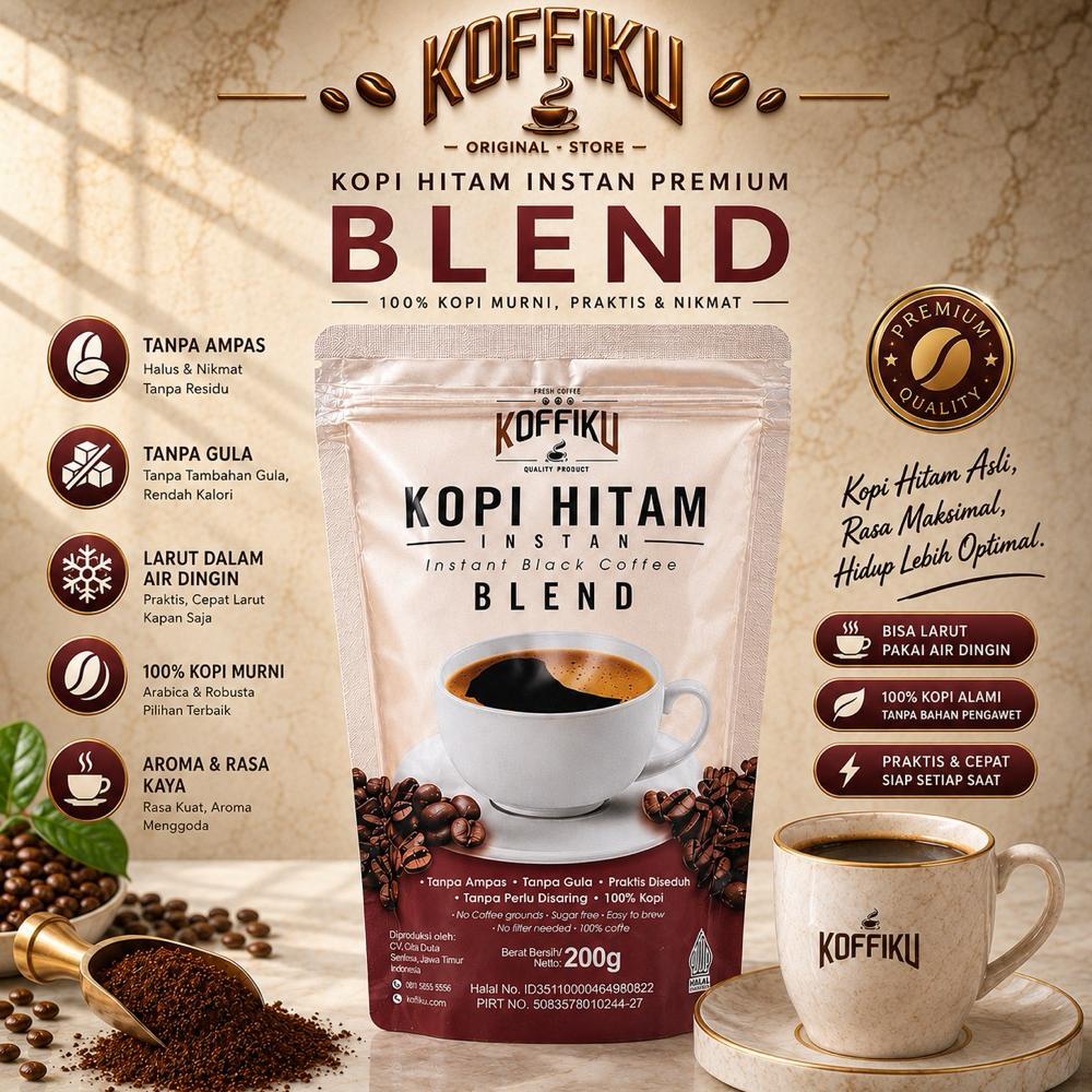 KOFFIKU BLEND Kopi hitam tanpa ampas bebas gula instant coffee 200gram Diskon