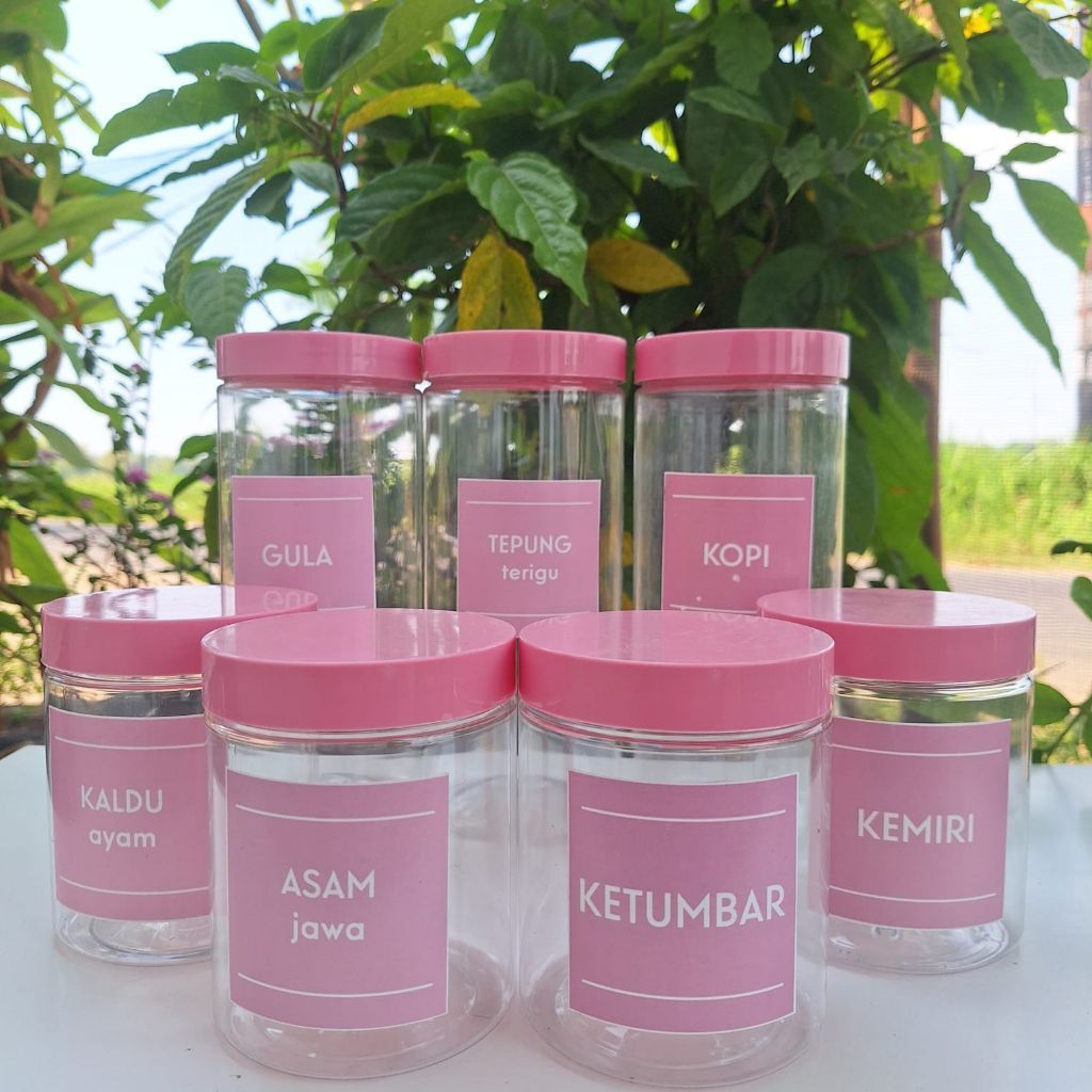 Toples Bumbu Pink Estetik Bahan Plastik Minimalis PET Free Stiker Bumbu