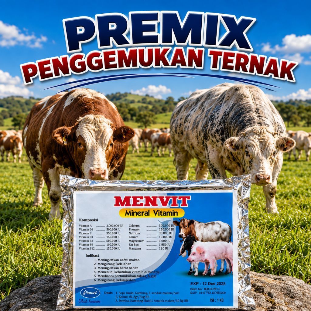 Terbaru Mineral Vitamin Sapi kambing - MENVIT - Mineral  vitamin Sapi - 1 Kg- Mineral  kambing - Men