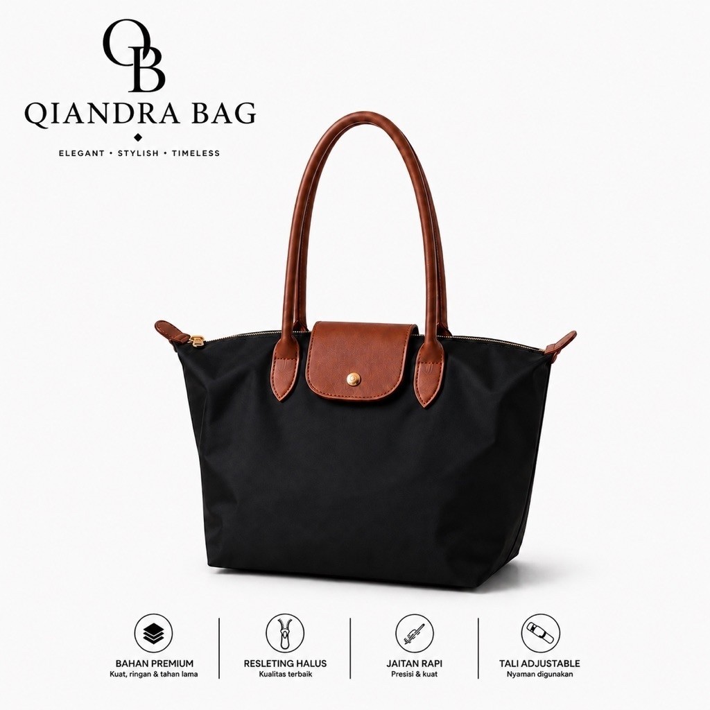 QIANDRA BAG - Tote Bag Cantik Elegan Model Terbaru Nylon Foldable Soulder Bag Kekinian