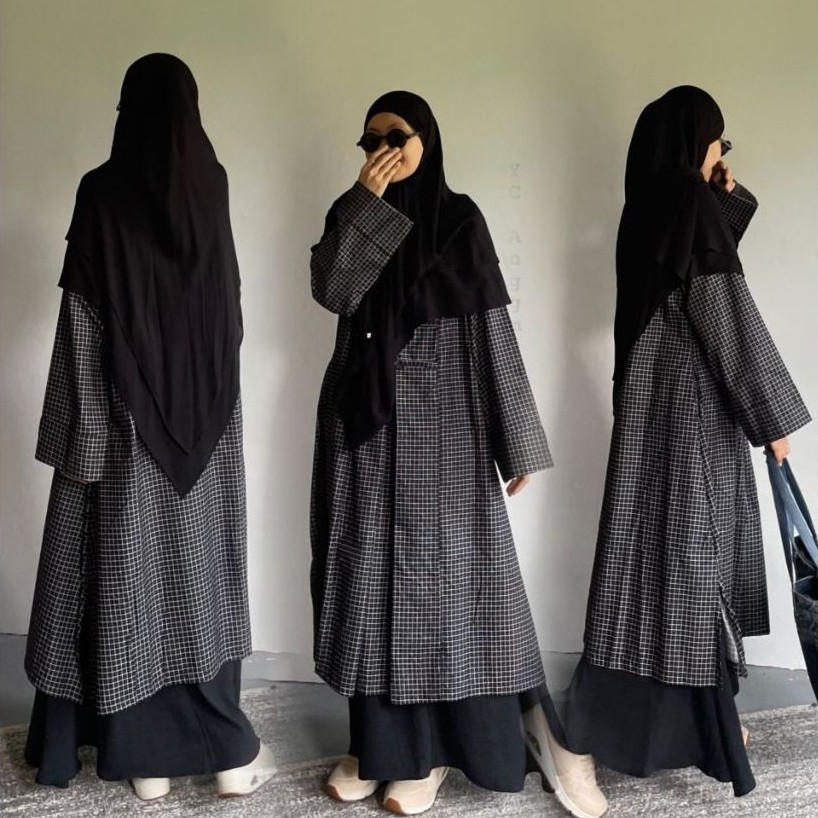 casey long tunik / tunik kotak kotak / midi dres kotak/long tunik
