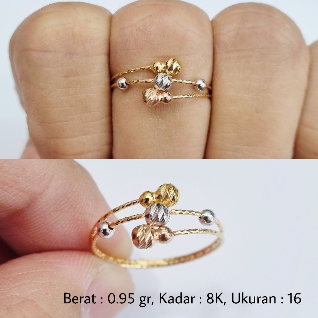 Cincin Bola-Bola Emas UBS 8K 3 Warna Ukuran 16 - MA4 / 0.95 gram