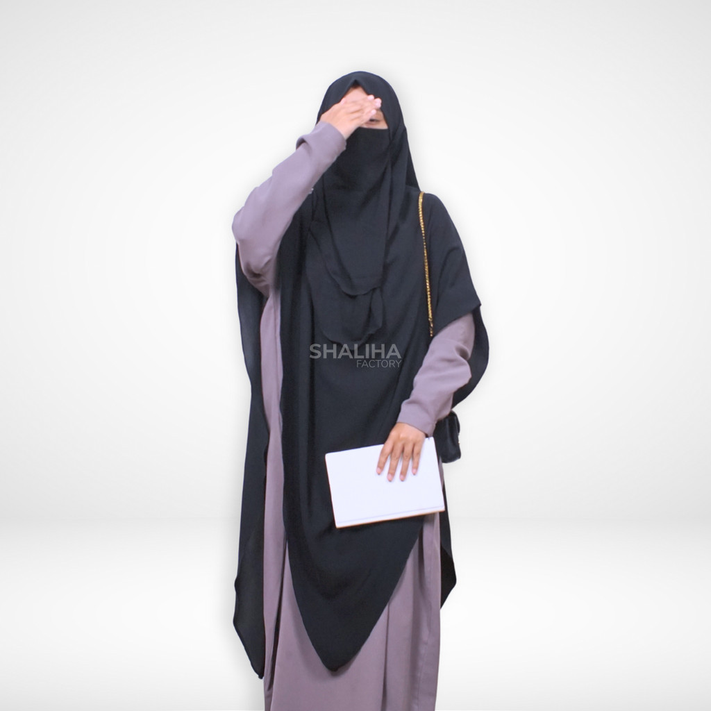 ShalihaFactory - Mina French Khimar Jetblack Cutting Slim V-Oval Ramping Elegan Syari