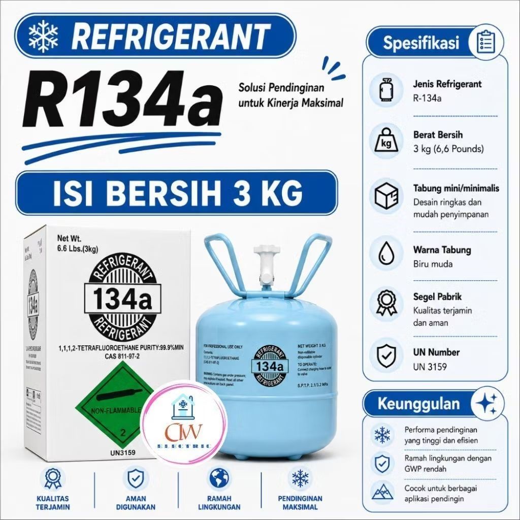 R134a/R134/R 134 refrigeran isi 3 kg segel pabrik