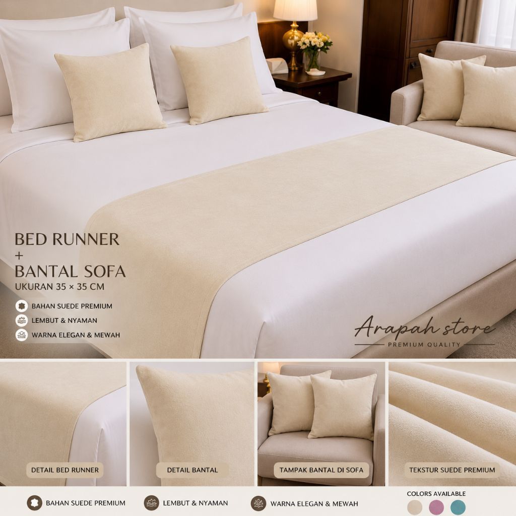 Bed Runner Selendang Kasur Hotel villa | bed Runner | set sarung + bantal ukuran 35×35 cm