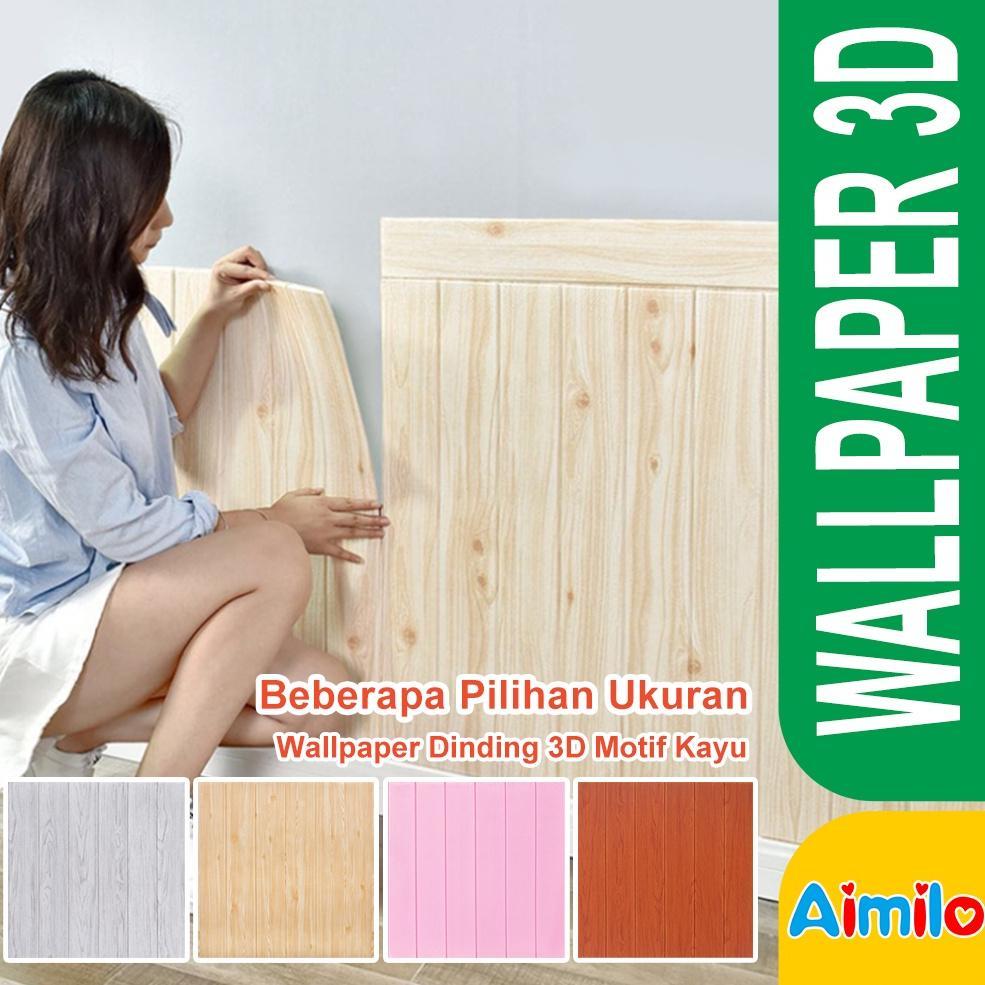 Aimilo - Wallpaper Dinding Kayu Aesthetic 70x70cm Sticker Tembok 3D Tebal Motif Kayu Wood Foam XPE