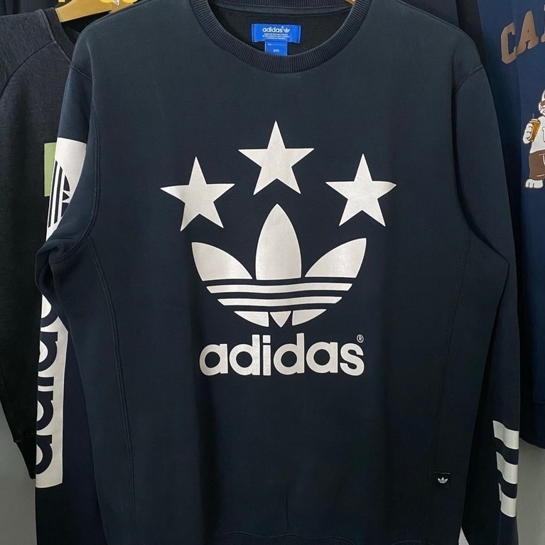 (68x53cm tanpa ditarik) CN Crewneck Sweatshirt Sweater Adidas Trefoil 3 stripes dark navy