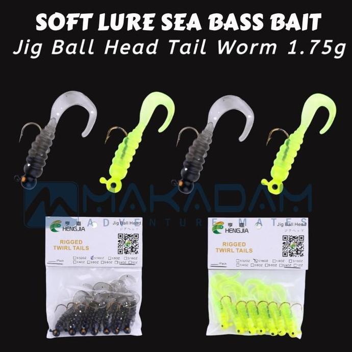 Umpan Pancing Soft Lure Cacing Sea Bass Bait Jig Ball Tail Worm + Kail Hook Mancing Ikan Laut