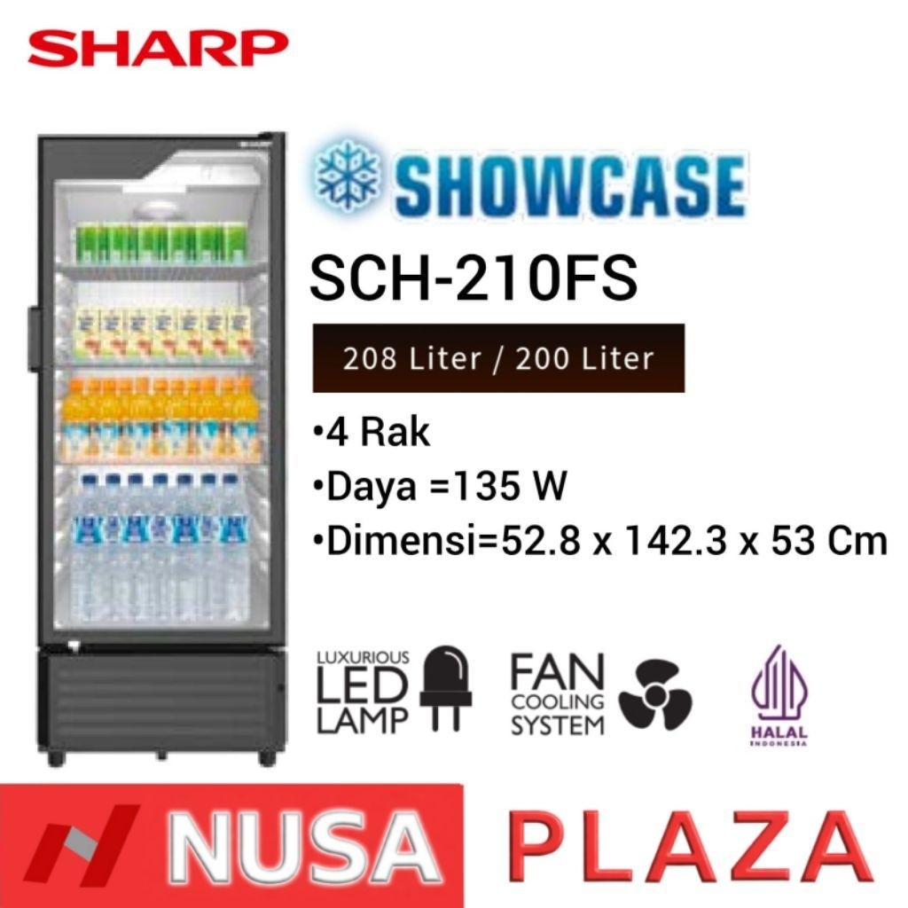 SHOWCASE SHARP 3 Rak 208 Liter SCH-210FS