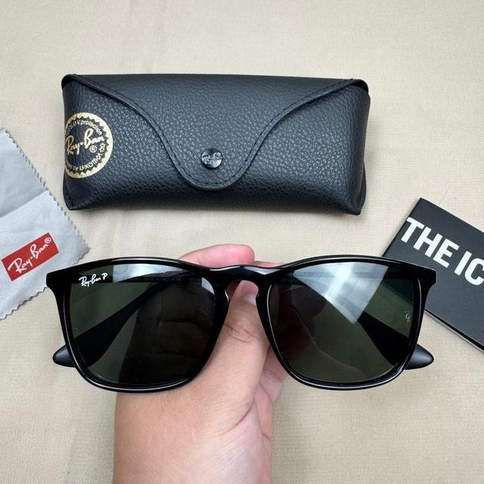 Kacamata Rayban Chris Black Glossy Lenses Green Second Original