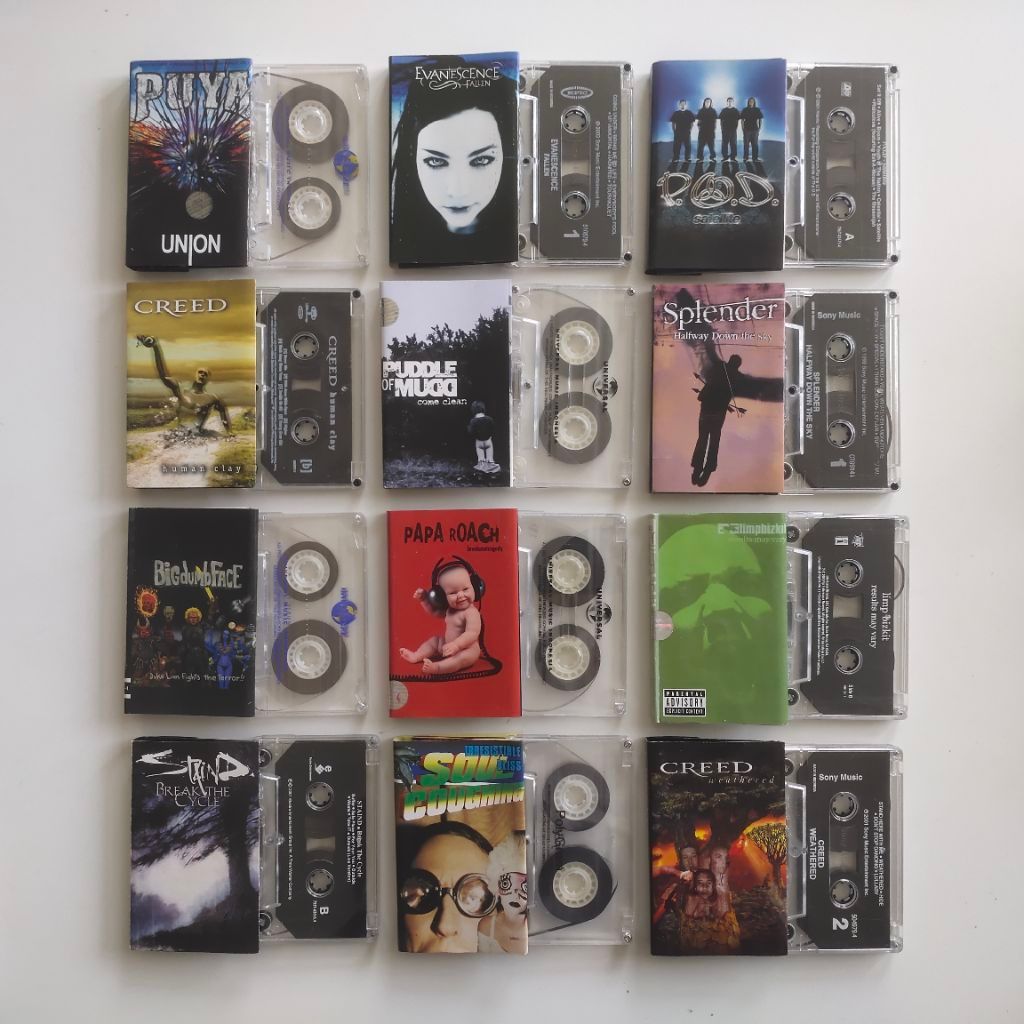 Paket 12 kaset nu-metal: PUYA + EVANESCENCE + P.O.D. + CREED + PUDDLE OF MUDD + SPLENDER + BIG DUMB 