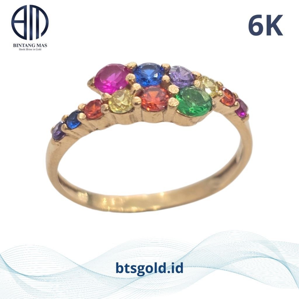 Cincin Emas Listring Permata Rainbow | 6K