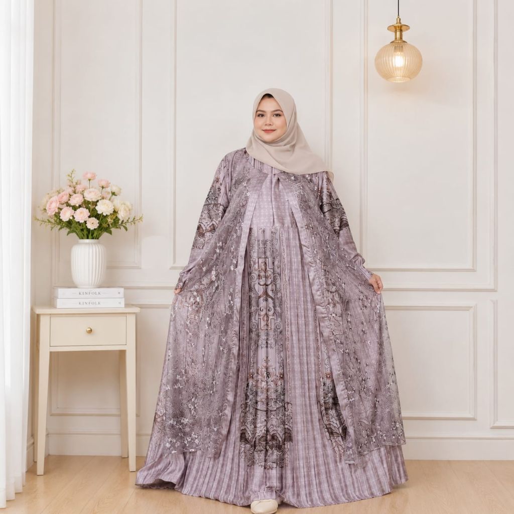 (1417) Kayla Dress Ld 140 Bahan Armany Motif Sultan Gamis Kondangan/Gamis Brukat Jumbo Ld 140